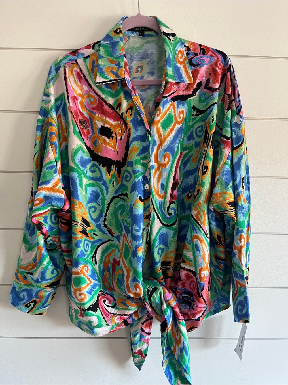 Calessa Vibrant Multi-Color Tie-Front Women’s Blouse NWT Size XL